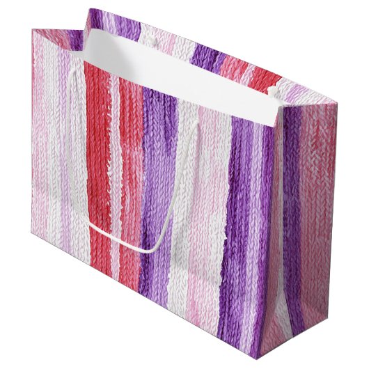 Grand Sac Cadeau Fille violet rose rose rouge rayures Noël (Devant Angle)