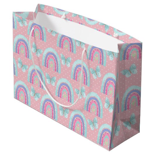 Grand Sac Cadeau Filles Anniversaire Rainbows Papillons & Pois (Dos Angle)