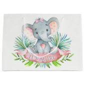 Grand Sac Cadeau Filles Baby shower Eléphant mignon (Devant)