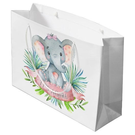 Grand Sac Cadeau Filles Baby shower Eléphant mignon (Dos Angle)