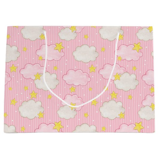 Grand Sac Cadeau Filles Roses Nuages Célestes (Devant)
