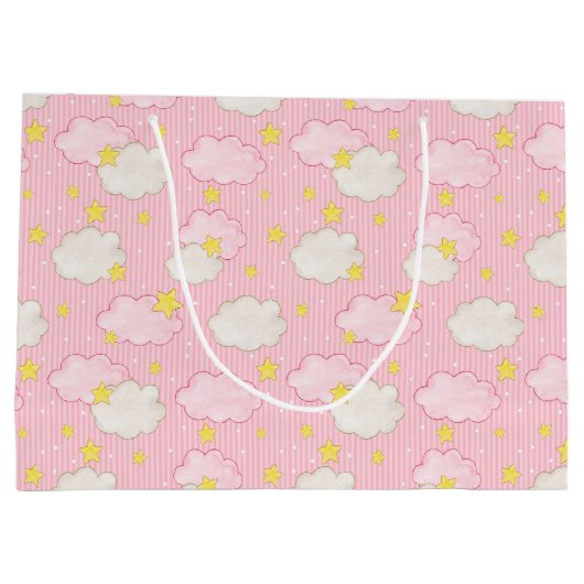 Grand Sac Cadeau Filles Roses Nuages Célestes (Dos)