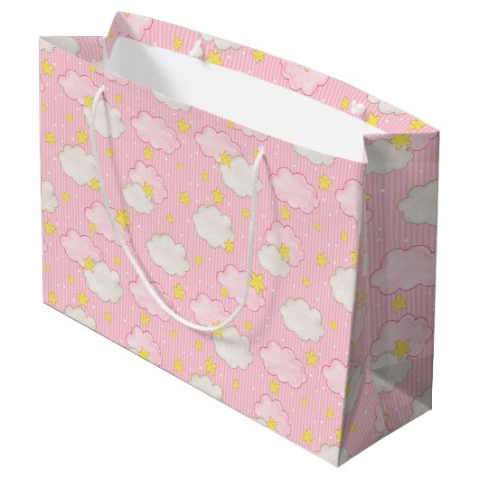 Grand Sac Cadeau Filles Roses Nuages Célestes (Dos Angle)