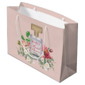 Grand Sac Cadeau Flacon de parfum rose poudré Fleurs Mariage  (Dos Angle)