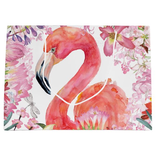 Grand Sac Cadeau Flamant rose en Jungle Fleur - Motif d'été (Devant)