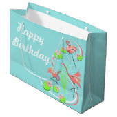 Grand Sac Cadeau Flamant rose Fandango Trio Joyeux Anniversaire gra (Devant Angle)