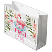 Grand Sac Cadeau Flamant rose pool fête Anniversaire (Devant Angle)