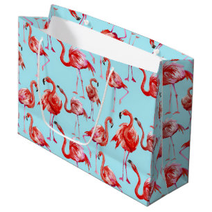 Grand Sac Cadeau Flamant rose rose Aloha Motif d'oiseaux sur Turquo