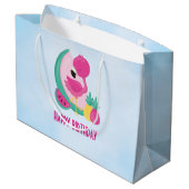 Grand Sac Cadeau Flamant rose rose avec pastèque et ananas (Dos Angle)