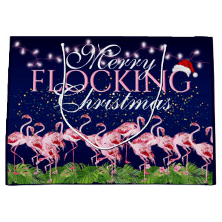Grand Sac Cadeau Flamant rose rose Joyeux Foule Flamants roses de N