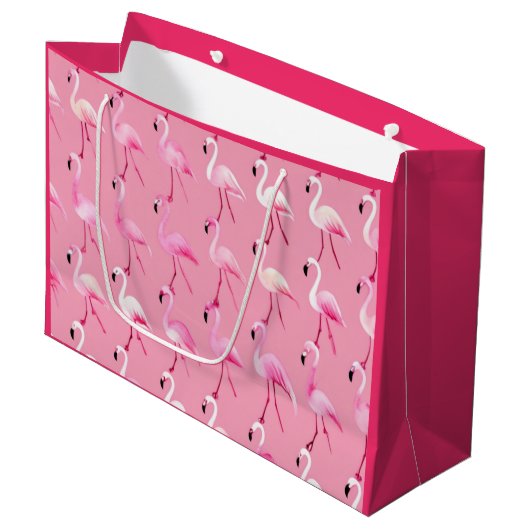 Grand Sac Cadeau Flamant rose rose paradis : Motif aquarelle (Devant Angle)