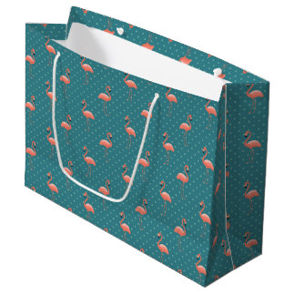 GRAND SAC CADEAU FLAMANTS ROSES ET POIS VERTS