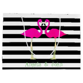 Grand Sac Cadeau Flamants roses roses, Blancs noirs, Personnalisé (Dos)