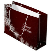 Grand Sac Cadeau Flammes de neige Cristal de Noël Rouge Rustique (Devant Angle)