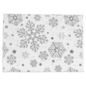 Grand Sac Cadeau Flammes de neige en argent sur blanc (Dos)