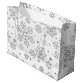 Grand Sac Cadeau Flammes de neige en argent sur blanc (Devant Angle)