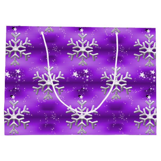 Grand Sac Cadeau Flammes de neige et étoiles en argent Noël violet (Dos)