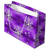 Grand Sac Cadeau Flammes de neige et étoiles en argent Noël violet (Devant Angle)