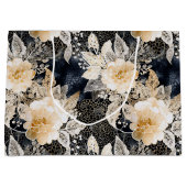 Grand Sac Cadeau Fleur Animalière Crème et Noir Sauvage Léopard (Devant)