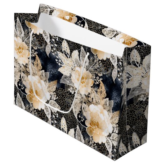 Grand Sac Cadeau Fleur Animalière Crème et Noir Sauvage Léopard (Devant Angle)