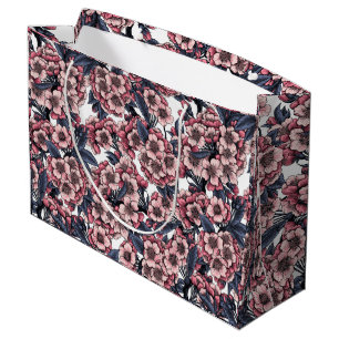 Grand Sac Cadeau Fleur de cerisier rose et bleu