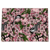 Grand Sac Cadeau Fleur de cerisiers et poulets roses (Devant)