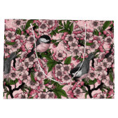 Grand Sac Cadeau Fleur de cerisiers et poulets roses (Dos)
