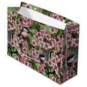 Grand Sac Cadeau Fleur de cerisiers et poulets verts (Devant Angle)