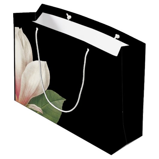 Grand Sac Cadeau Fleur de Magnolia du Sud | Blanc rose noir (Dos Angle)