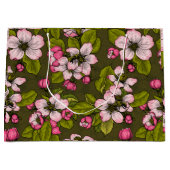 Grand Sac Cadeau Fleur de pomme sur vert foncé (Devant)