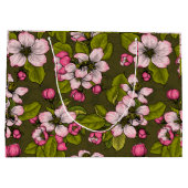 Grand Sac Cadeau Fleur de pomme sur vert foncé (Dos)