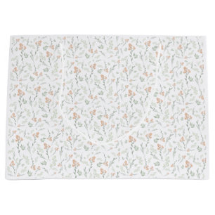 Grand Sac Cadeau Fleur de sauvage à l'aquarelle sauge