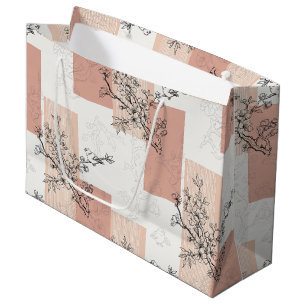 Grand Sac Cadeau Fleur de toile d'oiseau vintage rayée (6)