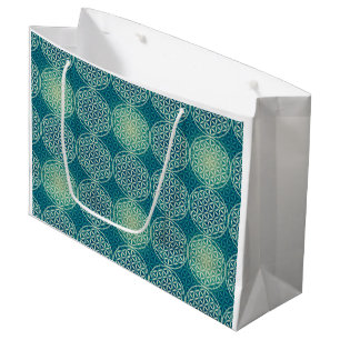 Grand Sac Cadeau Fleur de vie - motif de timbre - bleu cyan