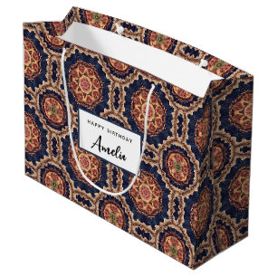 Grand Sac Cadeau Fleur fantaisie et formes étoiles Motif Anniversai