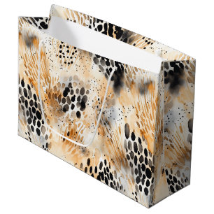 Grand Sac Cadeau Fleur Florale Animale Léopard Crème Noir Sauvage