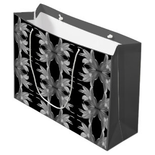 Grand Sac Cadeau Fleur Hosta Artistique Élégant noir et blanc