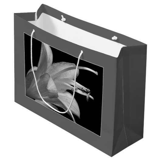 Grand Sac Cadeau Fleur Hosta noir & blanc élégant classique floral (Devant Angle)