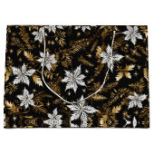 Grand Sac Cadeau Fleur Noir Blanc Or (Devant)