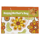 Grand Sac Cadeau Fleur Retro Vert orange Bonne fête des mères (Dos)