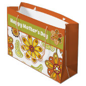 Grand Sac Cadeau Fleur Retro Vert orange Bonne fête des mères (Dos Angle)