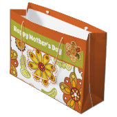 Grand Sac Cadeau Fleur Retro Vert orange Bonne fête des mères (Devant Angle)