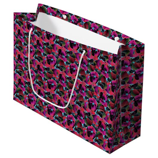 Grand Sac Cadeau Fleur rose vif (Devant Angle)