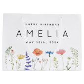 Grand Sac Cadeau Fleur sauvage rustique Joyeux Anniversaire Nom (Dos)