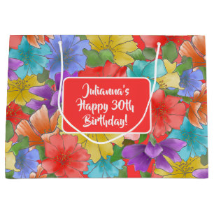 Grand Sac Cadeau Fleurs Aquarelle 30e Anniversaire