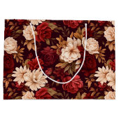 Grand Sac Cadeau Fleurs beiges bordeaux bohème (Dos)