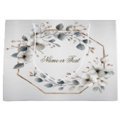 Grand Sac Cadeau Fleurs blanches aquarelle cadre doré sarcelle arge (Devant)