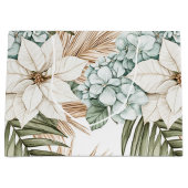 Grand Sac Cadeau Fleurs Blanches Bleues Tropicales pour une Mariée (Devant)