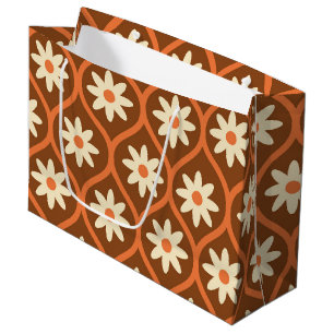 Grand Sac Cadeau Fleurs blanches rétro sur oignon Vintage Brown