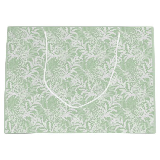 Grand Sac Cadeau Fleurs blanches sur vert clair. (Devant)